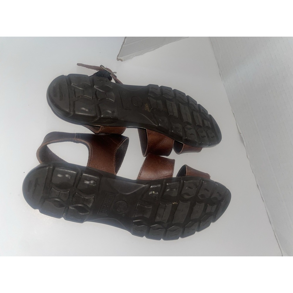 Timberland Womens 10M Double Strap Flat Sandals Brown Leather Open Toe Casual - Picture 7 of 8